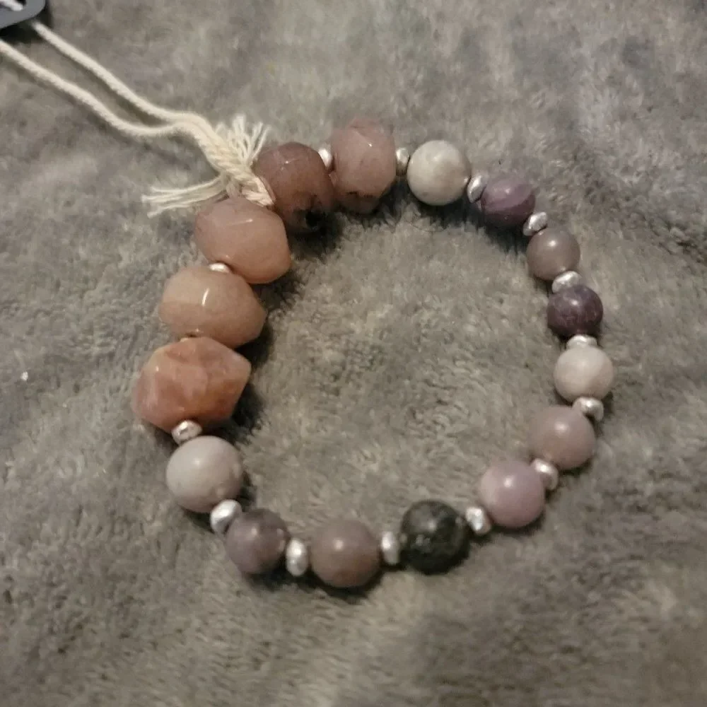 Universal Thread Womens Silver Purple Genuine Stone Beaded Stretch Bracelet